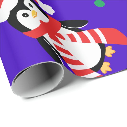 Grote kerstpinguïns Kind Paars Cadeaupapier (Rol Hoek)