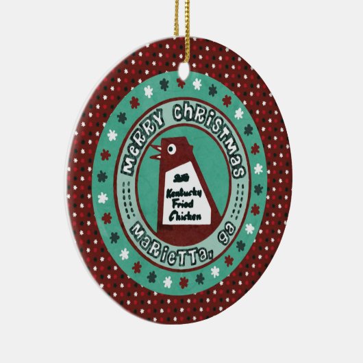 Grote kerstversiering met een kip keramisch ornament (Rechts)