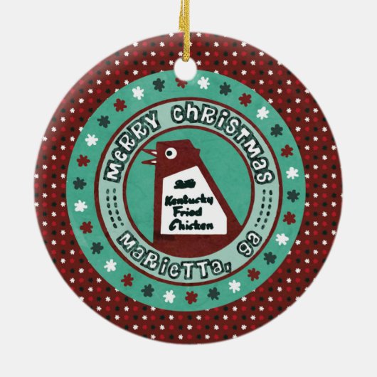 Grote kerstversiering met een kip keramisch ornament (Achterkant)