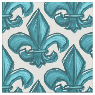 Grote kettingvlucht De Lis Pattern Donkere cyaan Stof