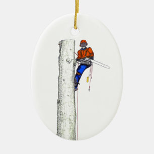 Grote kettingzaag nodig.Arborist Tree chirurg Keramisch Ornament