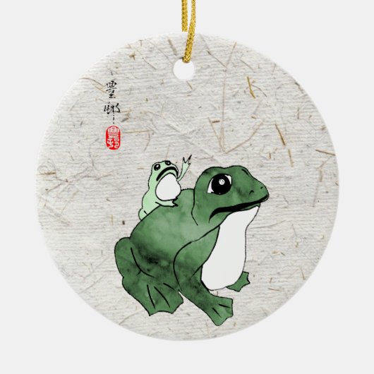 Grote kikker Kleine Japanse kikker Toad 19e eeuw Keramisch Ornament (Voorkant)