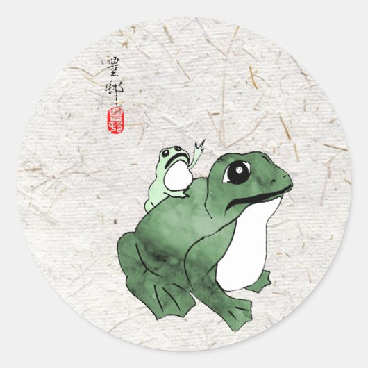 Grote kikker Kleine Japanse kikker Toad 19e eeuw Ronde Sticker (Voorkant)