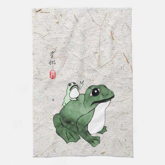 Grote kikker Kleine Japanse kikker Toad 19e eeuw Theedoek (Verticaal)