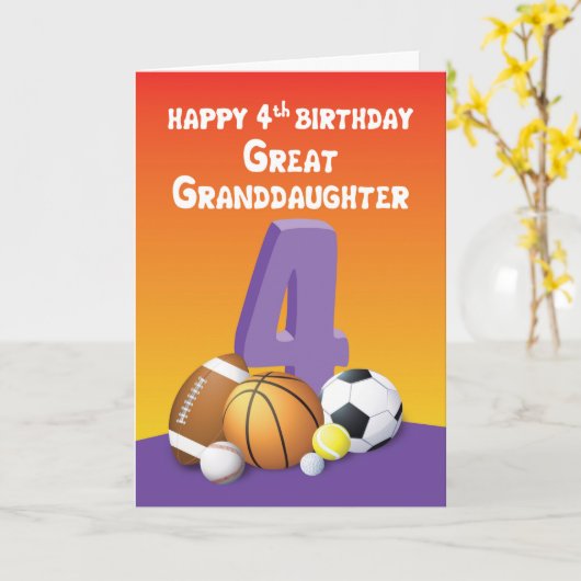 Grote kleindochter 4e verjaardag sport ballen kaart (Gele Bloem)