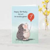 Grote kleindochter 7e verjaardag schattige egel kaart (Gele Bloem)