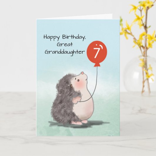 Grote kleindochter 7e verjaardag schattige egel kaart (Gele Bloem)