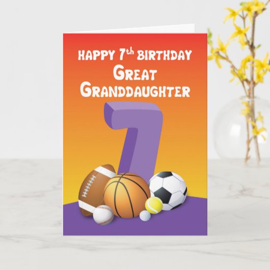 Grote kleindochter 7e verjaardag sport ballen kaart (Gele Bloem)