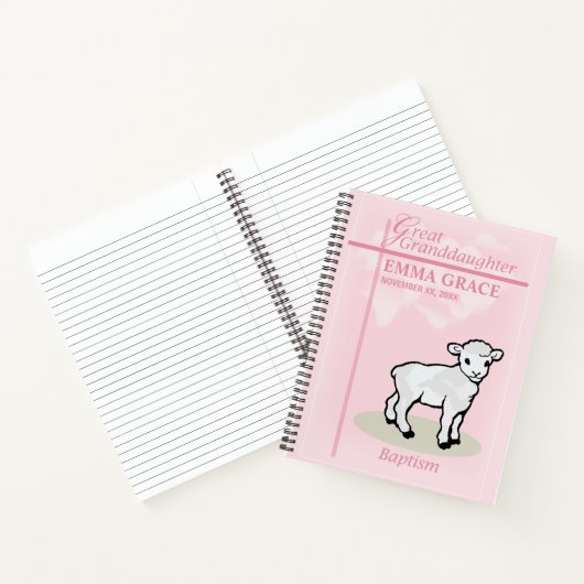 Grote kleindochter Doop Roze Meisje Lam Notitieboek (Binnen)