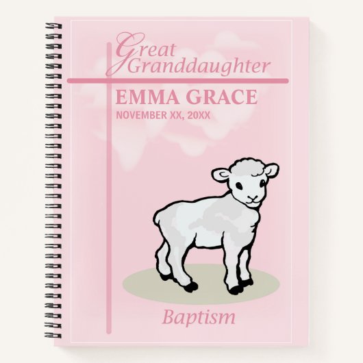 Grote kleindochter Doop Roze Meisje Lam Notitieboek (Voorkant)
