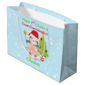 Grote kleindochter Happy 1-Kerstmis Penguin Groot Cadeauzakje (Achterkant Gekanteld)