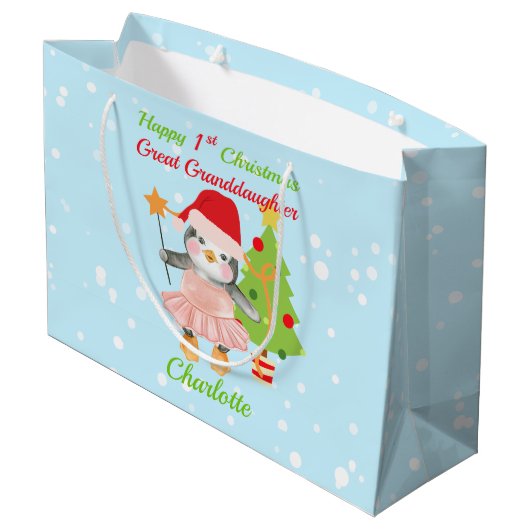 Grote kleindochter Happy 1-Kerstmis Penguin Groot Cadeauzakje (Achterkant Gekanteld)