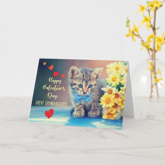 Grote kleindochter Liefde Valentijn Kitten Daisies Kaart (Gele Bloem)