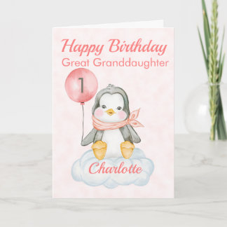 Grote kleindochter Penguin Gelukkige 1e Verjaardag Kaart