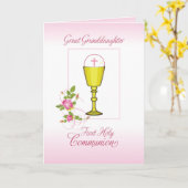 Grote kleindochter Roze Eerste Heilige Communie Kaart (Gele Bloem)
