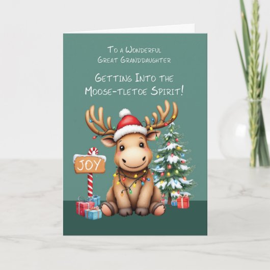 Grote kleindochter Schattig Funny Moose Christmas Kaart (Voorkant)