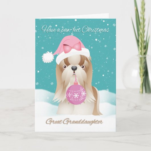 Grote kleindochter, Shih Tzu-hond met Schattigee k Feestdagen Kaart (Voorkant)