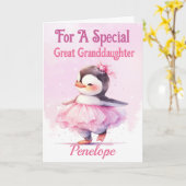 Grote kleindochter Verjaardag Pinguïn Ballerina Kaart (Gele Bloem)