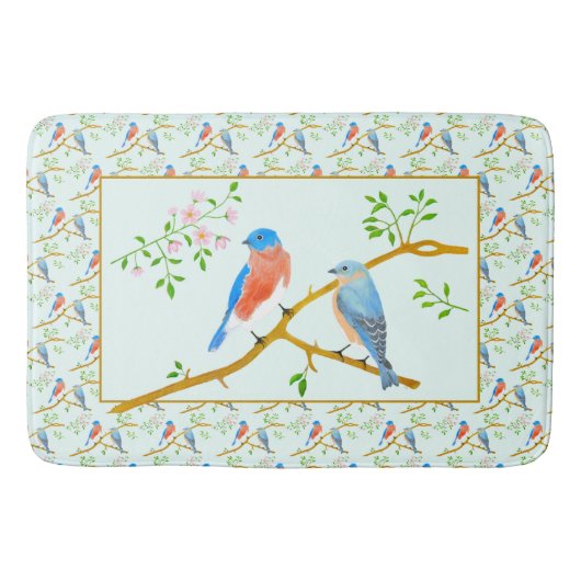 Grote & Kleine Blauwe Vogels Grote Badmat (Voorkant)