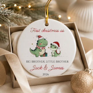 Grote & kleine broer kerst dinosaurus keramisch ornament