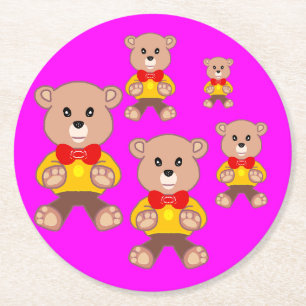Grote Kleine Schattigee Funny Bowtie Teddy Bear Ro Ronde Kartonnen Onderzetter