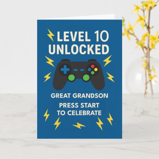 Grote Kleinzoon 10e Verjaardag Game Controller Lee Kaart (Gele Bloem)