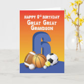 Grote kleinzoon 6e verjaardag sport ballen kaart (Gele Bloem)