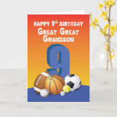 Grote kleinzoon 9e verjaardag sport ballen kaart (Gele Bloem)