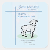 Grote kleinzoon doop Blauw Lam gepersonaliseerd Vierkante Sticker (Voorkant)
