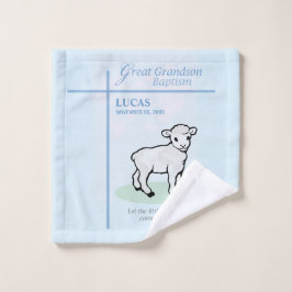 Grote kleinzoon doop Blauw Lam gepersonaliseerd Washandje