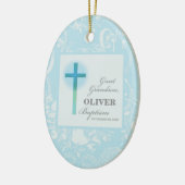 Grote kleinzoon doop blauwe kant gepersonaliseerd keramisch ornament (Links)