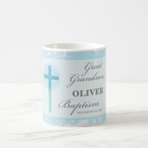 Grote kleinzoon doop blauwe kant gepersonaliseerd koffiemok