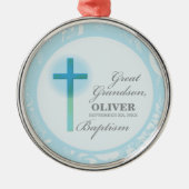 Grote kleinzoon doop blauwe kant gepersonaliseerd metalen ornament (Voorkant)