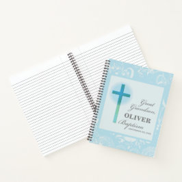 Grote kleinzoon doop blauwe kant gepersonaliseerd notitieboek