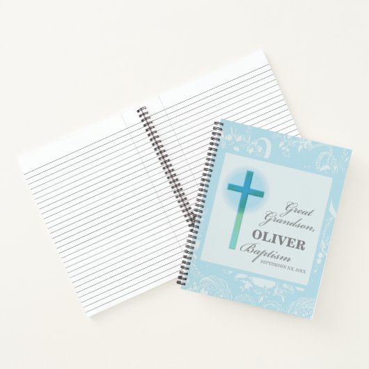 Grote kleinzoon doop blauwe kant gepersonaliseerd notitieboek (Binnen)