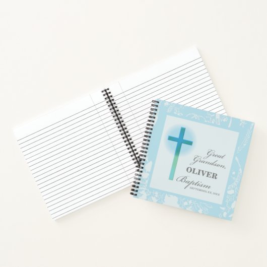 Grote kleinzoon doop blauwe kant gepersonaliseerd notitieboek (Binnen)