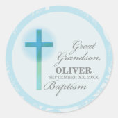Grote kleinzoon doop blauwe kant gepersonaliseerd ronde sticker (Voorkant)