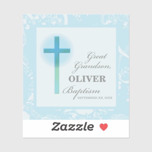 Grote kleinzoon doop blauwe kant gepersonaliseerd sticker (Vel)