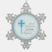 Grote kleinzoon doop blauwe kant gepersonaliseerd tin sneeuwvlok ornament (Voorkant)