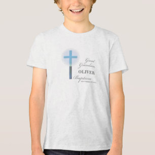 Grote kleinzoon doop blauwe kant gepersonaliseerd Tri-Blend shirt