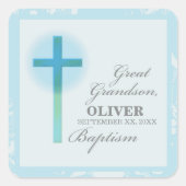 Grote kleinzoon doop blauwe kant gepersonaliseerd vierkante sticker (Voorkant)