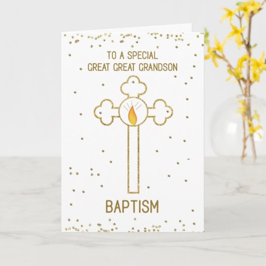 Grote kleinzoon Doop Goud Kruis Kaart (Gele Bloem)