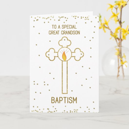 Grote kleinzoon Doop Goud Kruis Kaart (Gele Bloem)