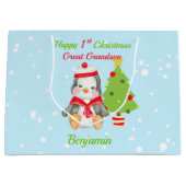 Grote kleinzoon Happy 1-Kerstmis Penguin Groot Cadeauzakje (Voorkant)
