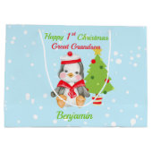 Grote kleinzoon Happy 1-Kerstmis Penguin Groot Cadeauzakje (Achterkant)