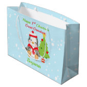 Grote kleinzoon Happy 1-Kerstmis Penguin Groot Cadeauzakje (Achterkant Gekanteld)