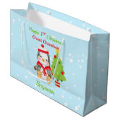 Grote kleinzoon Happy 1-Kerstmis Penguin Groot Cadeauzakje (Voorkant Gekanteld)