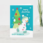 Grote kleinzoon kerstman Snowman Ice Skies Feestdagen Kaart<br><div class="desc">Verstuur je kussen,  kussen en kerstwensen naar een speciale grote kleinzoon met deze kleurrijke en leuke Ice Skating Snowman-kerstkaart. Snowman,  met dank aan PrettyGrafik.</div>