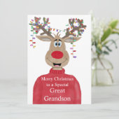 Grote kleinzoon rendier kerst  feestdagenkaart (Staand voorkant)