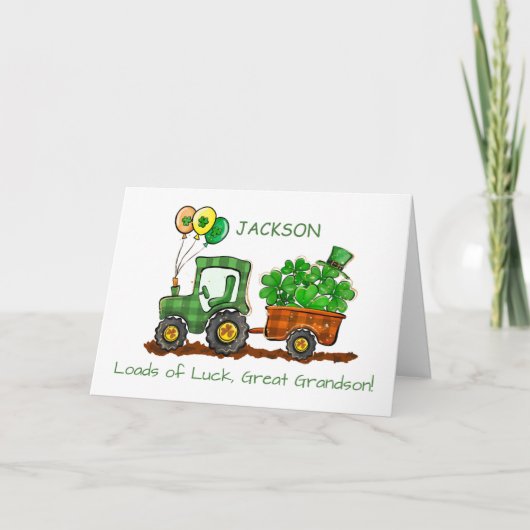 Grote kleinzoon St Patricks Day Tractor laadt gelu Kaart (Voorkant)